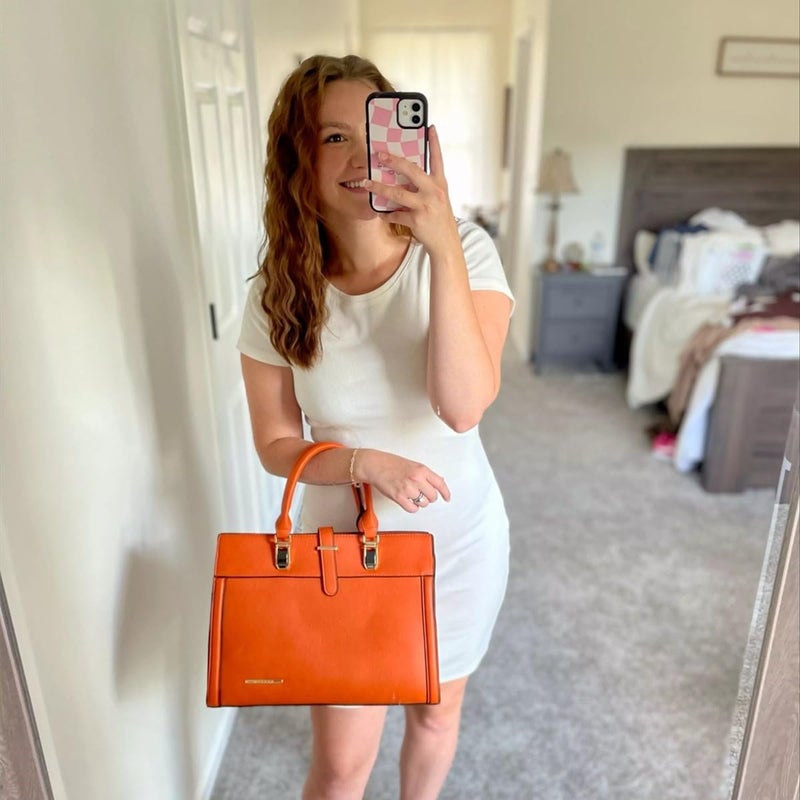 DASEIN Women's Handbag Flap-over Belt Shoulder Bag Top Handle Tote Satchel Purse Work Bag w/Matching Wristlet (Orange) - Image 2